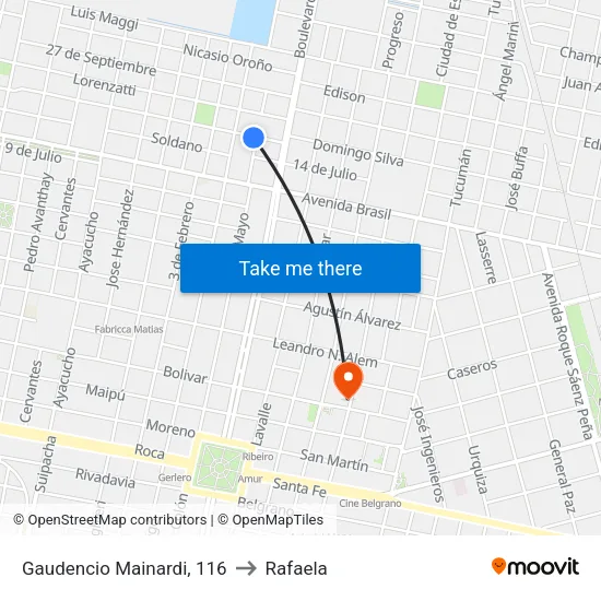 Gaudencio Mainardi, 116 to Rafaela map