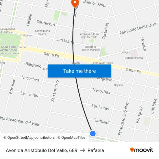 Avenida Aristóbulo Del Valle, 689 to Rafaela map