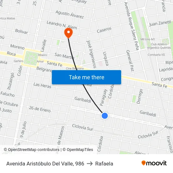 Avenida Aristóbulo Del Valle, 986 to Rafaela map