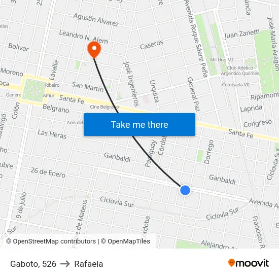 Gaboto, 526 to Rafaela map