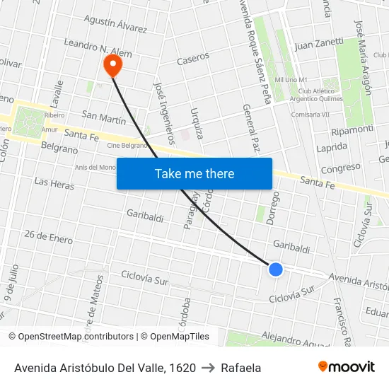 Avenida Aristóbulo Del Valle, 1620 to Rafaela map