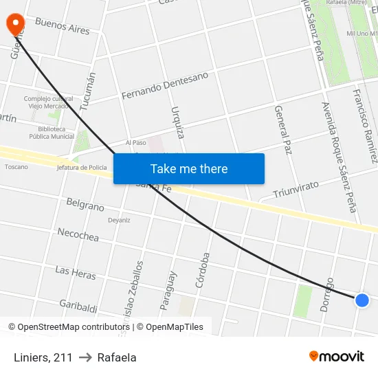 Liniers, 211 to Rafaela map