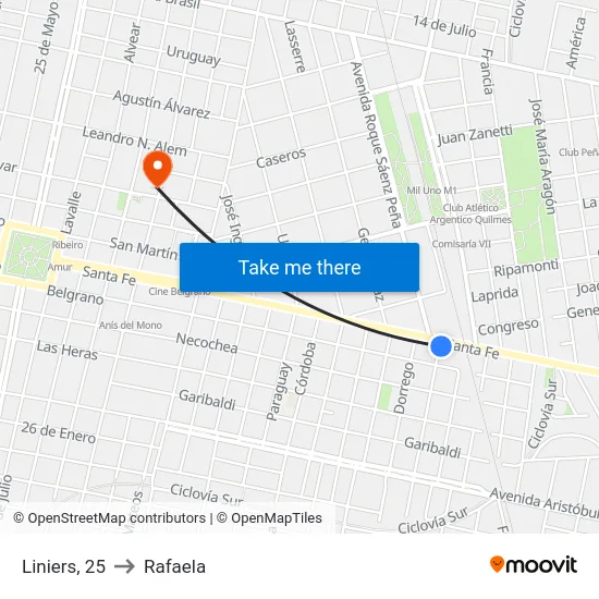 Liniers, 25 to Rafaela map