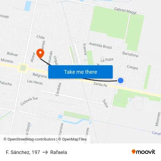 F. Sánchez, 197 to Rafaela map