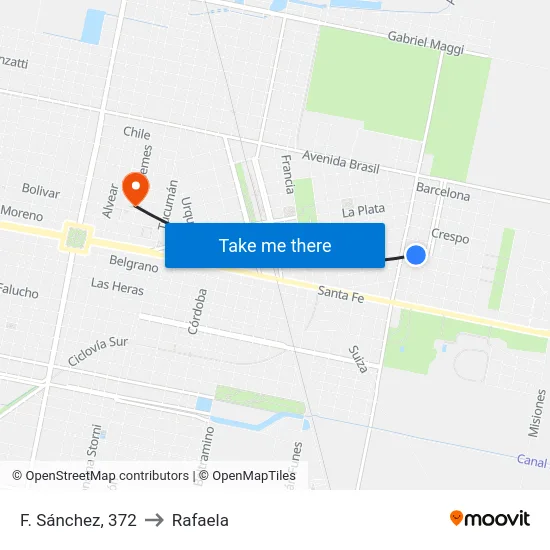 F. Sánchez, 372 to Rafaela map