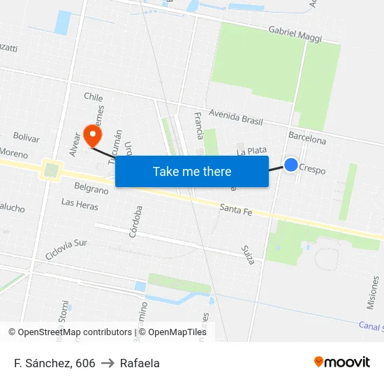 F. Sánchez, 606 to Rafaela map