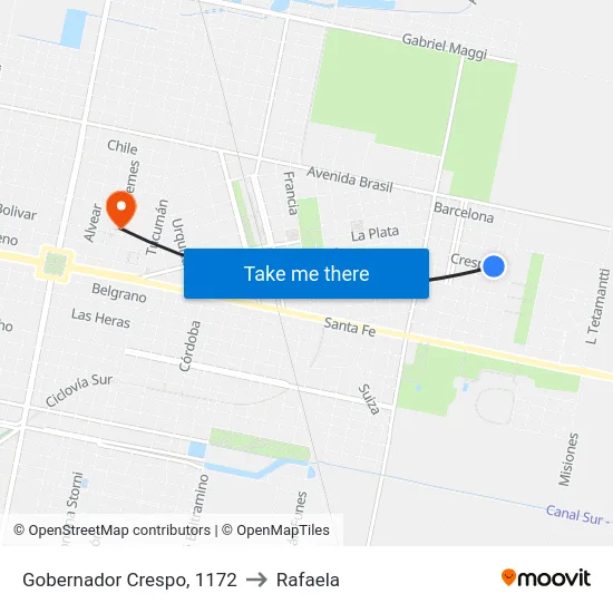 Gobernador Crespo, 1172 to Rafaela map