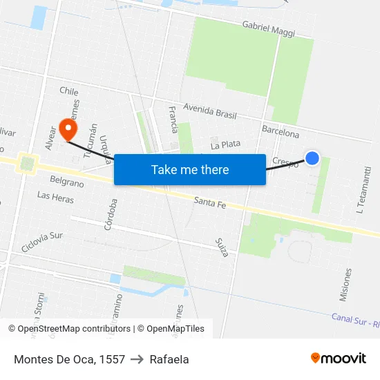 Montes De Oca, 1557 to Rafaela map