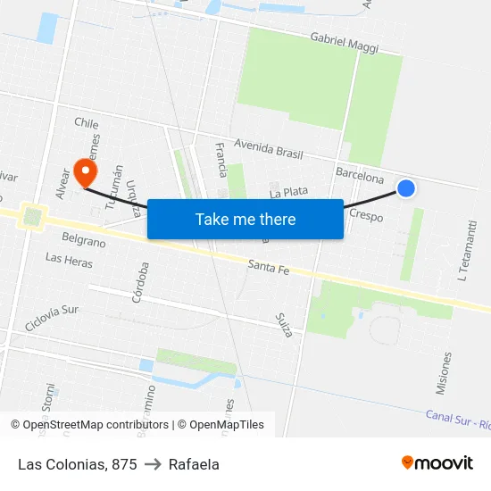 Las Colonias, 875 to Rafaela map