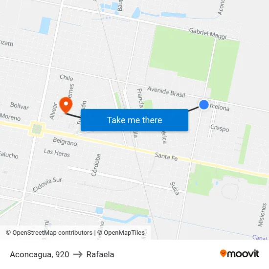Aconcagua, 920 to Rafaela map