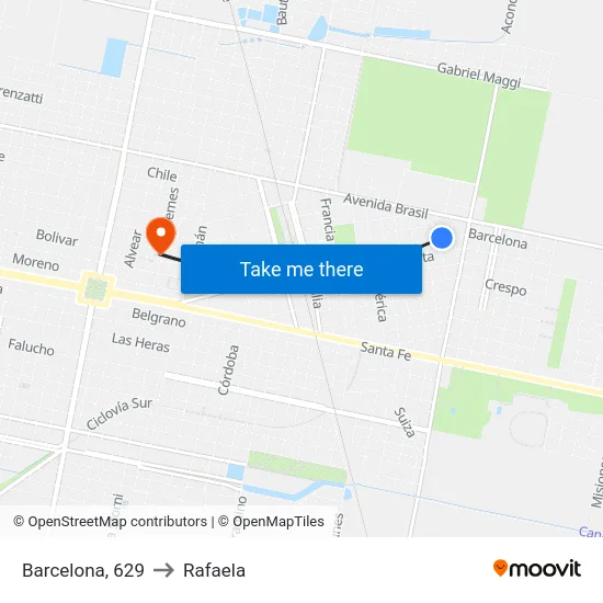 Barcelona, 629 to Rafaela map