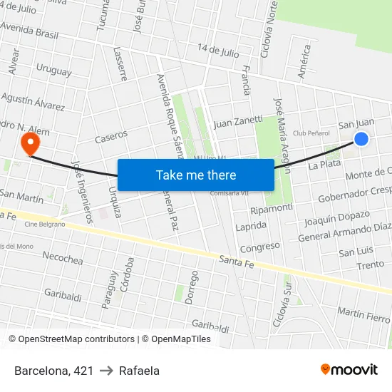 Barcelona, 421 to Rafaela map