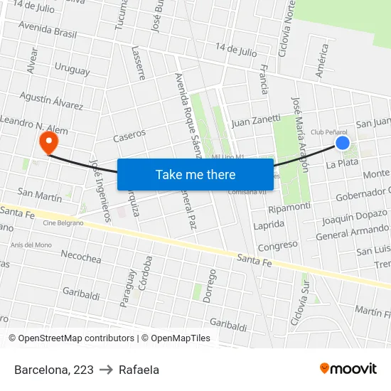 Barcelona, 223 to Rafaela map