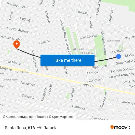 Santa Rosa, 616 to Rafaela map