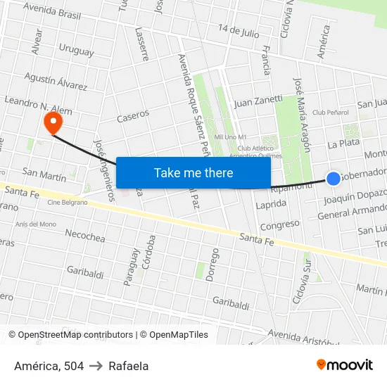 América, 504 to Rafaela map