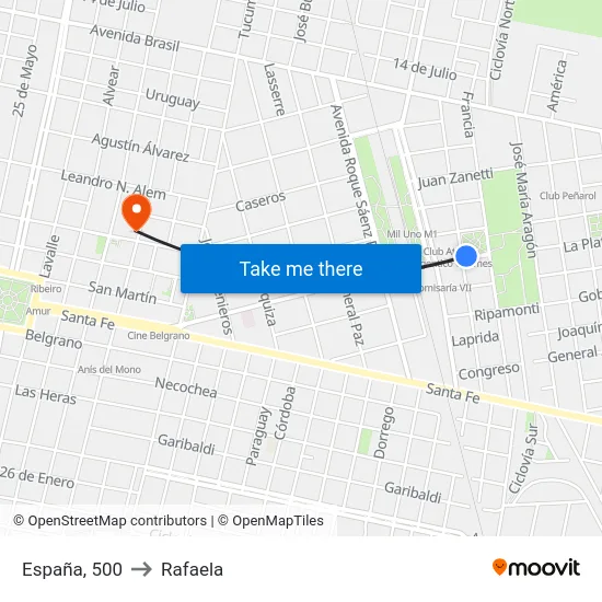 España, 500 to Rafaela map