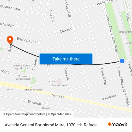 Avenida General Bartolomé Mitre, 1070 to Rafaela map