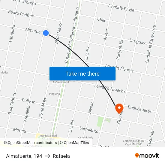 Almafuerte, 194 to Rafaela map