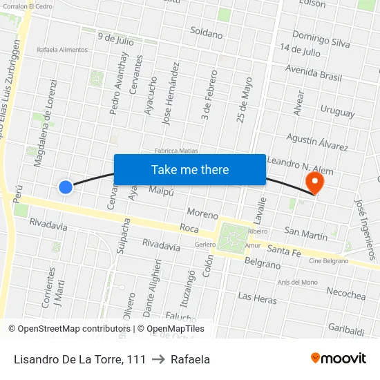 Lisandro De La Torre, 111 to Rafaela map