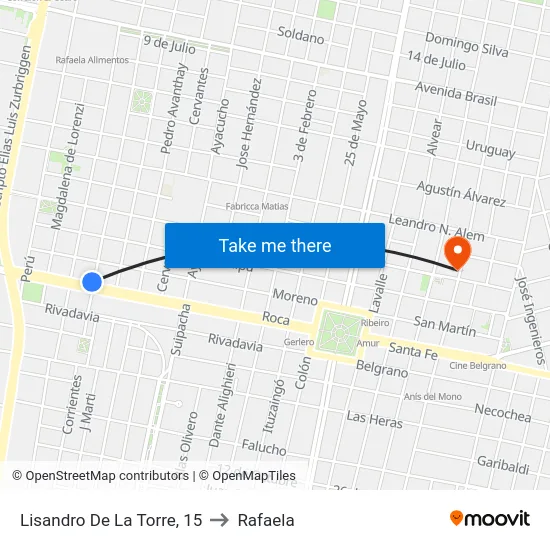 Lisandro De La Torre, 15 to Rafaela map
