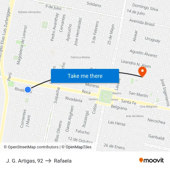 J. G. Artigas, 92 to Rafaela map