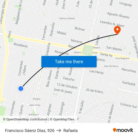 Francisco Sáenz Díaz, 926 to Rafaela map