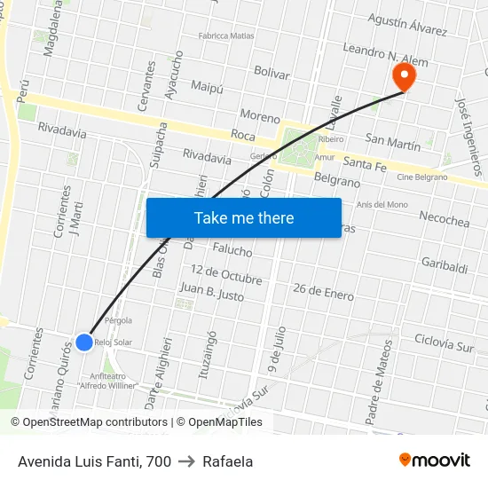 Avenida Luis Fanti, 700 to Rafaela map