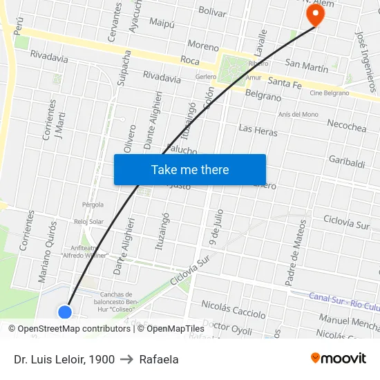 Dr. Luis Leloir, 1900 to Rafaela map