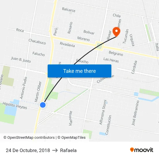 24 De Octubre, 2018 to Rafaela map