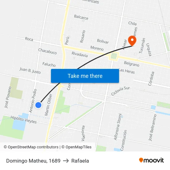 Domingo Matheu, 1689 to Rafaela map