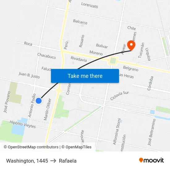 Washington, 1445 to Rafaela map