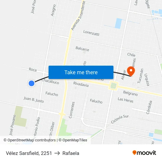 Vélez Sarsfield, 2251 to Rafaela map