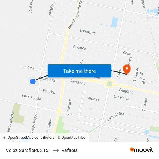 Vélez Sarsfield, 2151 to Rafaela map