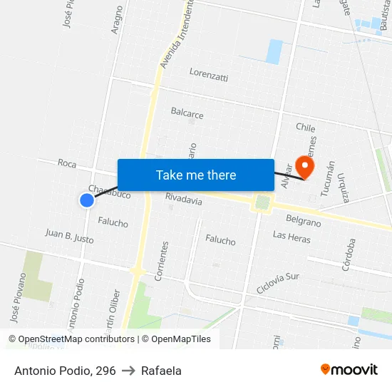 Antonio Podio, 296 to Rafaela map