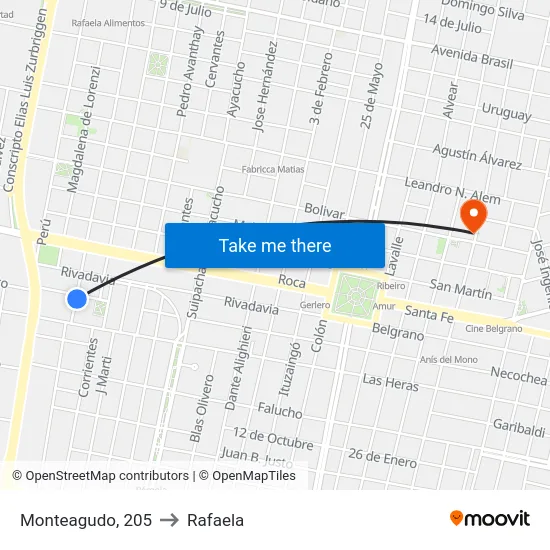 Monteagudo, 205 to Rafaela map