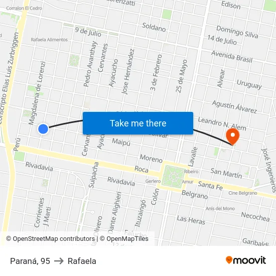 Paraná, 95 to Rafaela map