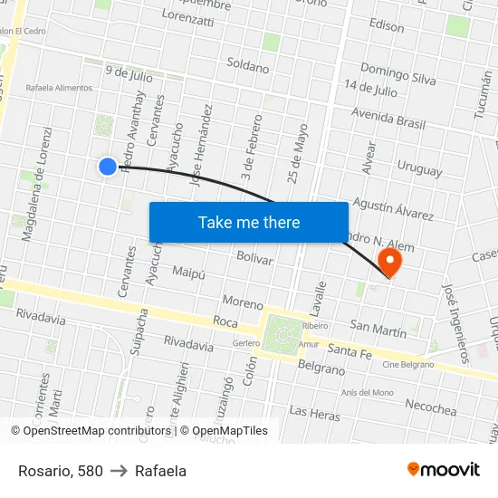 Rosario, 580 to Rafaela map