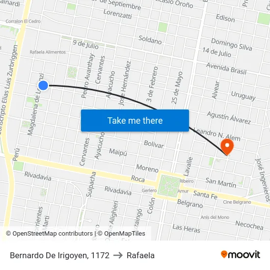 Bernardo De Irigoyen, 1172 to Rafaela map