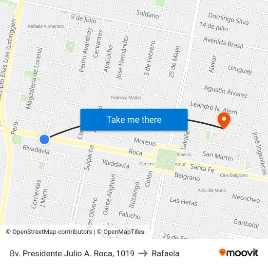 Bv. Presidente Julio A. Roca, 1019 to Rafaela map