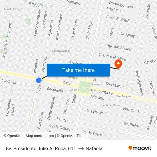 Bv. Presidente Julio A. Roca, 611 to Rafaela map