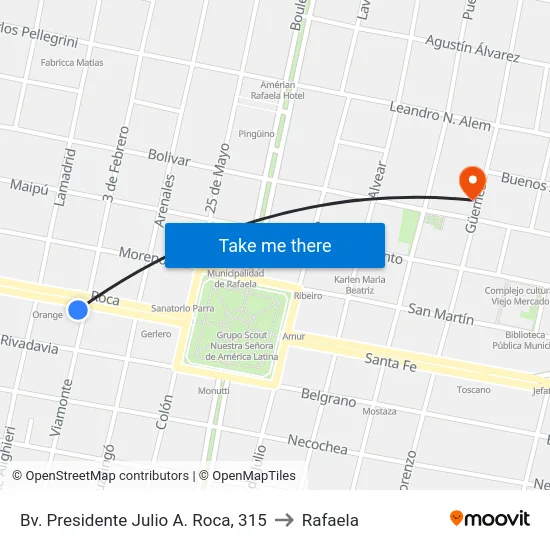 Bv. Presidente Julio A. Roca, 315 to Rafaela map