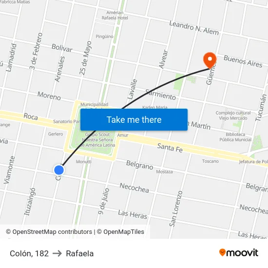 Colón, 182 to Rafaela map