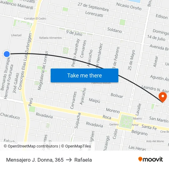 Mensajero J. Donna, 365 to Rafaela map