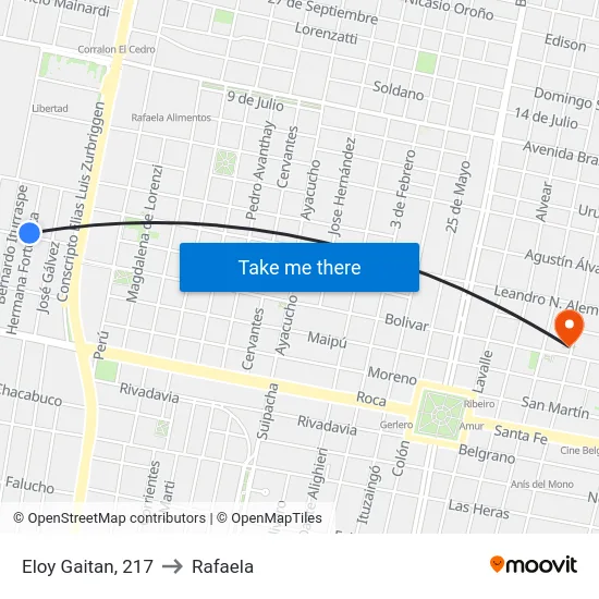 Eloy Gaitan, 217 to Rafaela map