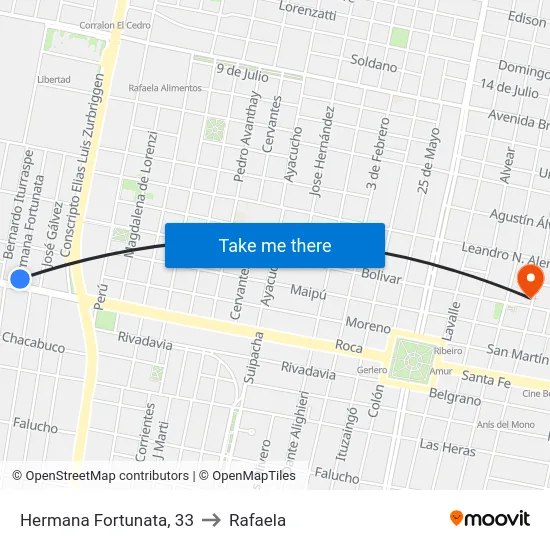 Hermana Fortunata, 33 to Rafaela map