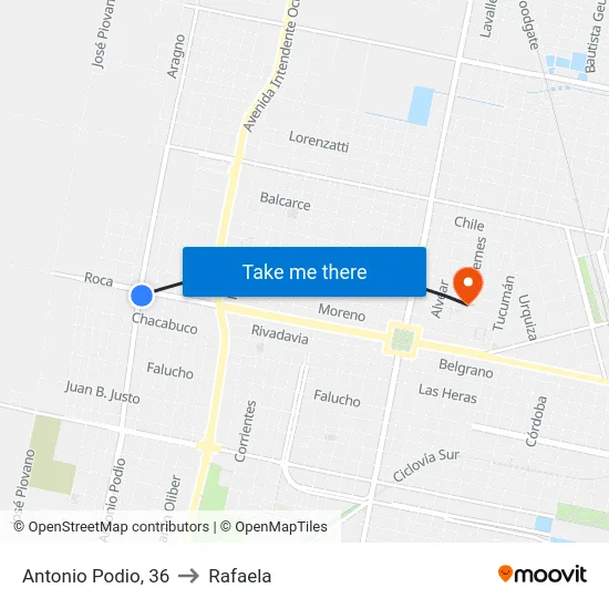 Antonio Podio, 36 to Rafaela map