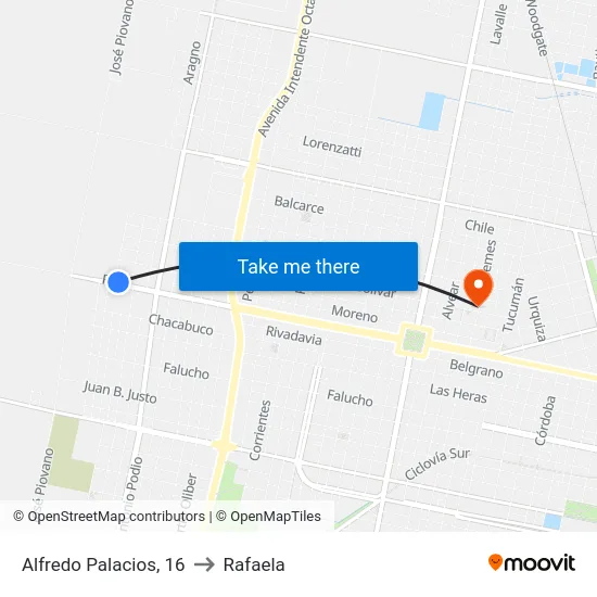 Alfredo Palacios, 16 to Rafaela map