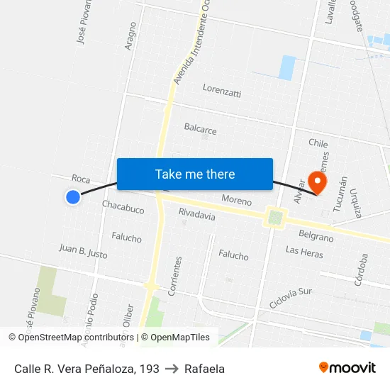 Calle R. Vera Peñaloza, 193 to Rafaela map
