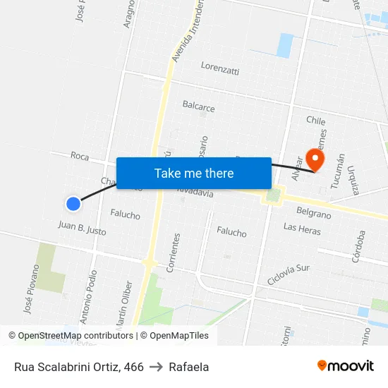 Rua Scalabrini Ortiz, 466 to Rafaela map