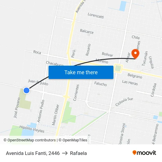 Avenida Luis Fanti, 2446 to Rafaela map